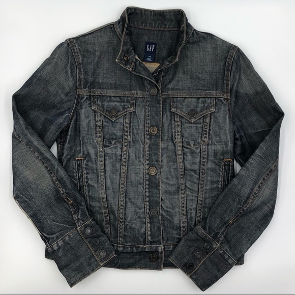 Gap Denim Dark Jean Jacket Collarless - Picture 1 of 4